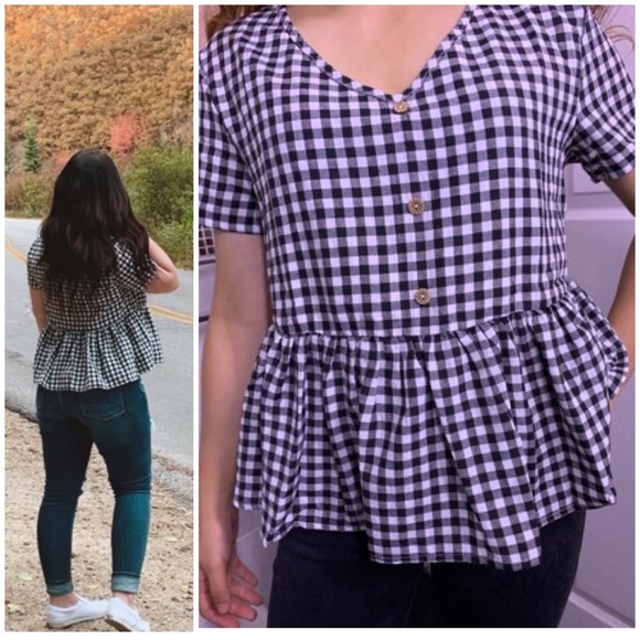 SHEIN Button Front Plaid Smocked Top in size 6 medium - Picture 11 of 11